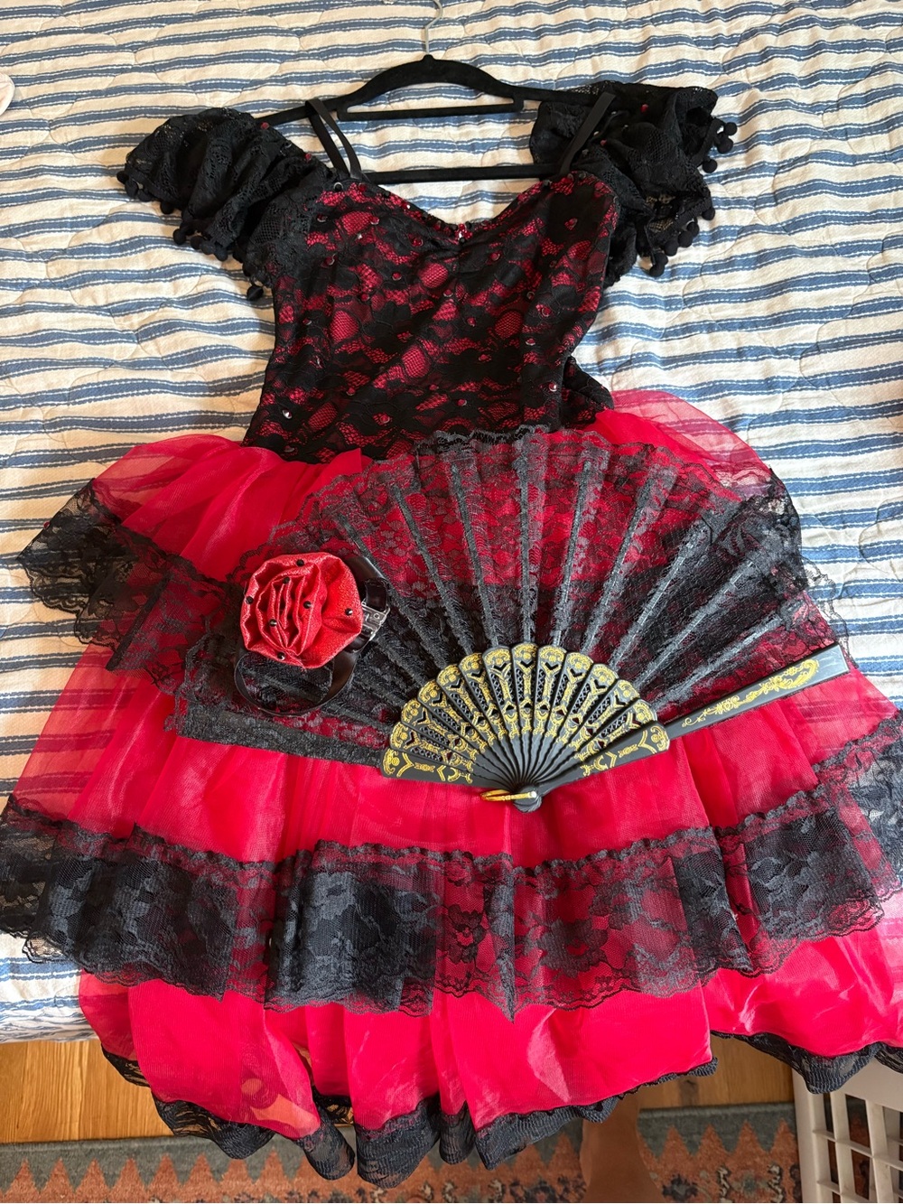 Awish Come True Red and Black Spanish Ballet Dance Costume with Fan Accent